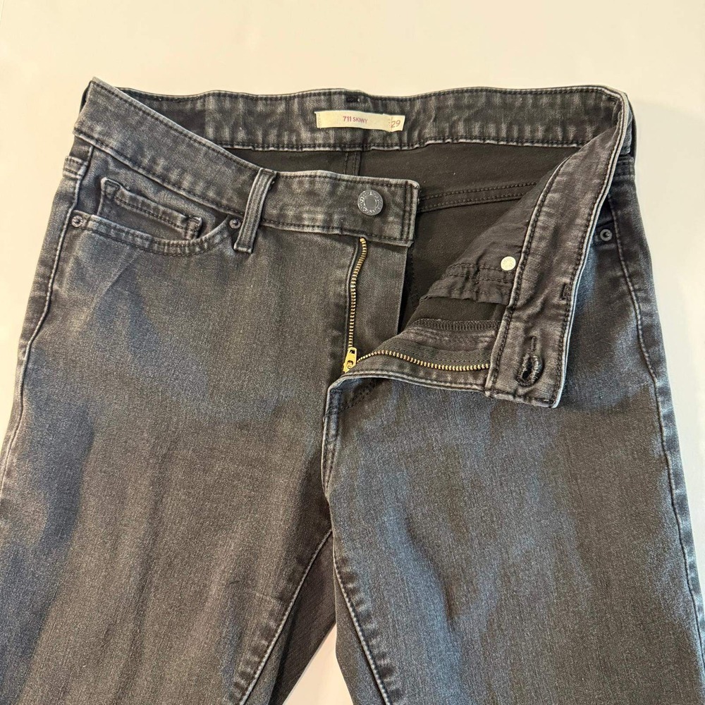Levis 711 Skinny Jeans Womens 29 Washed Black Mid Rise Stretch Denim Denim Pants - Picture 4 of 16